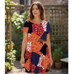 Beige eci Womens Dress 6 Colorful Floral Patchwork Hippie Country‎ Western Boho